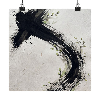 Dark Japandi Ink Brushstroke in Dawn | Moody Minimal Wall Art Print