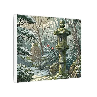 Stone Lantern Winter Canvas Art | Japandi Warm Design