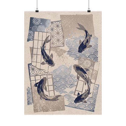 Seijaku Koi Pond Wall Art Print - Japandi Japanese Pattern