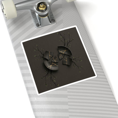 Bold Broken Pottery Sticker - Charcoal Ink Dark Japandi