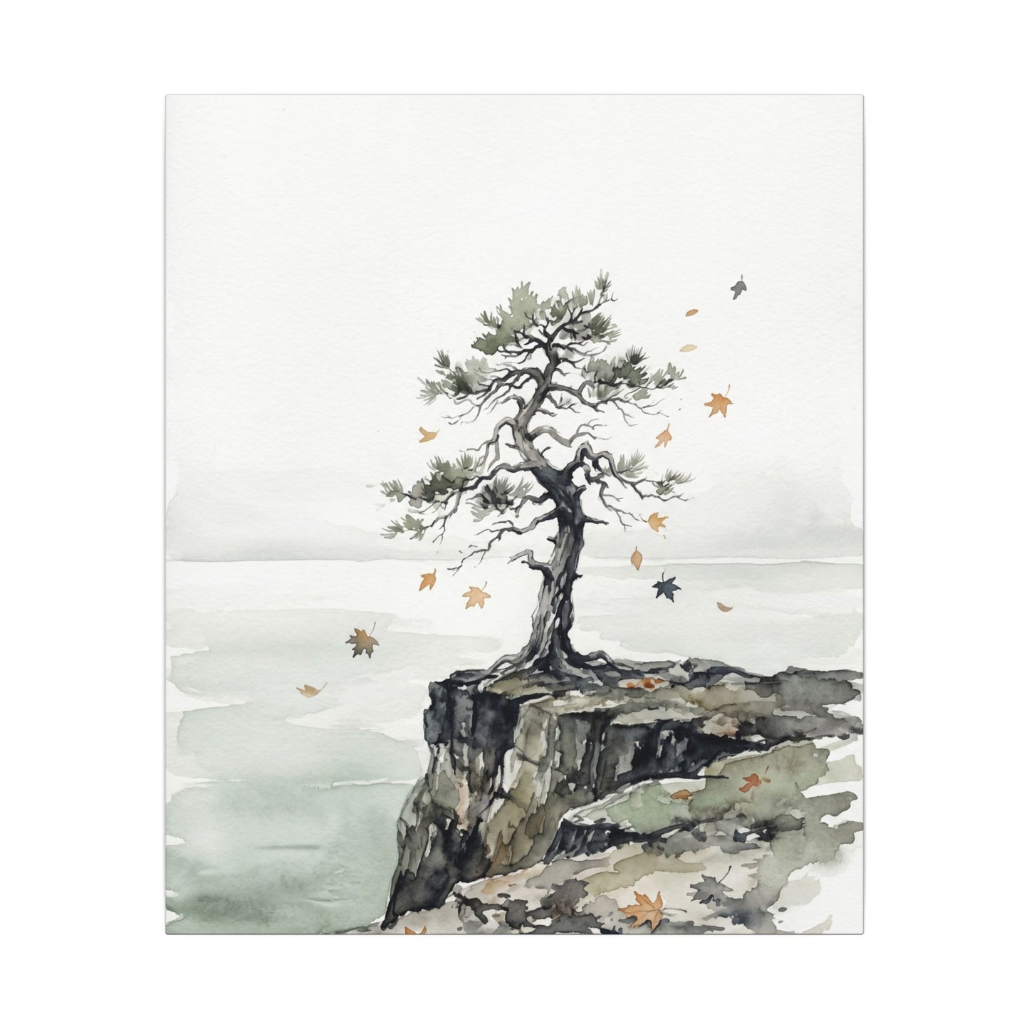 Japandi Pine Tree in Overcast | Watercolor Canvas Art