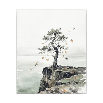 Japandi Pine Tree in Overcast | Watercolor Canvas Art