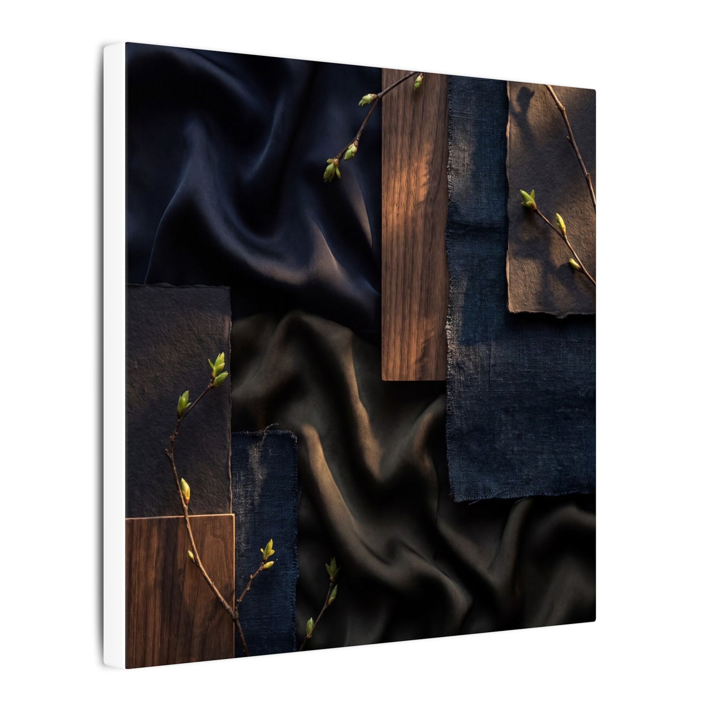 Silk Drape Spring Canvas Art | Dark Japandi Moody Design