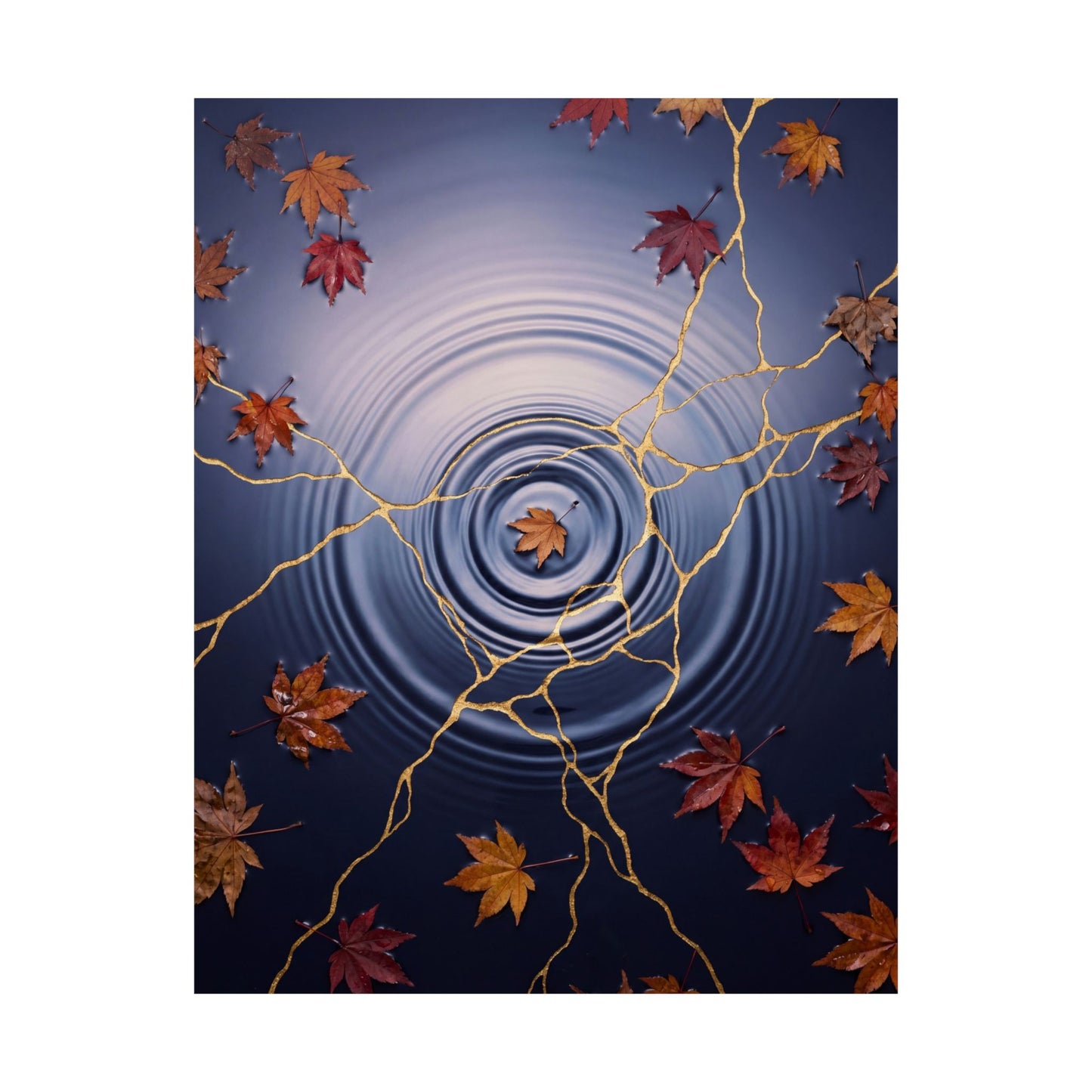 Water Ripple Autumn Wall Art Print | Kintsugi Healing Design