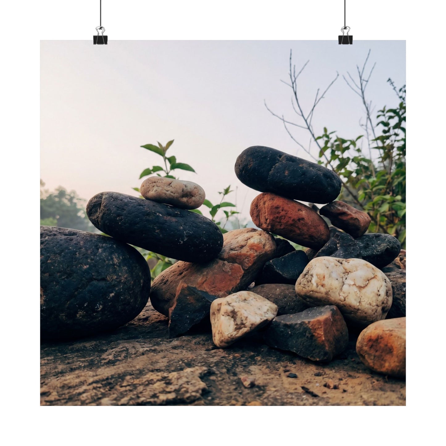 River Stones Spring Wall Art Print | Kintsugi Resilient Design