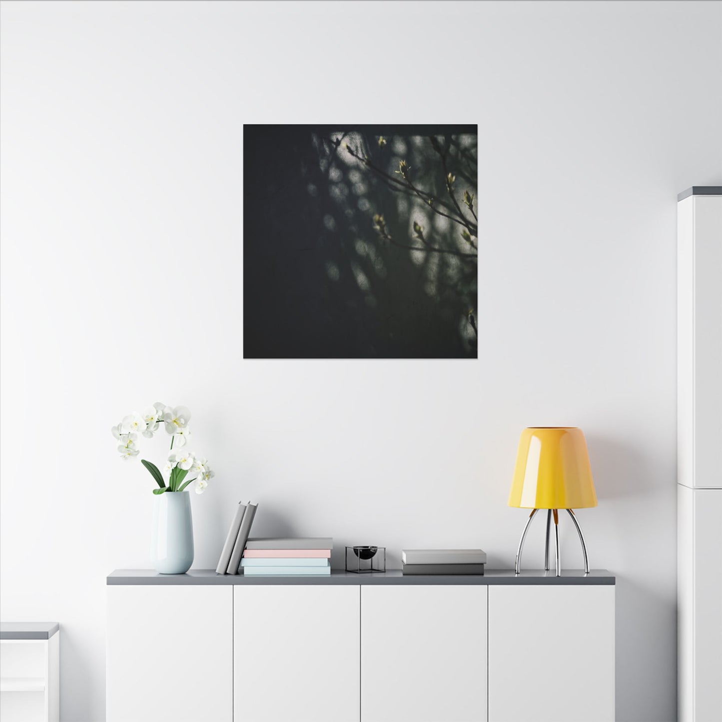 Dark Japandi Shoji Screen in Dappled | Moody Minimal Canvas Art