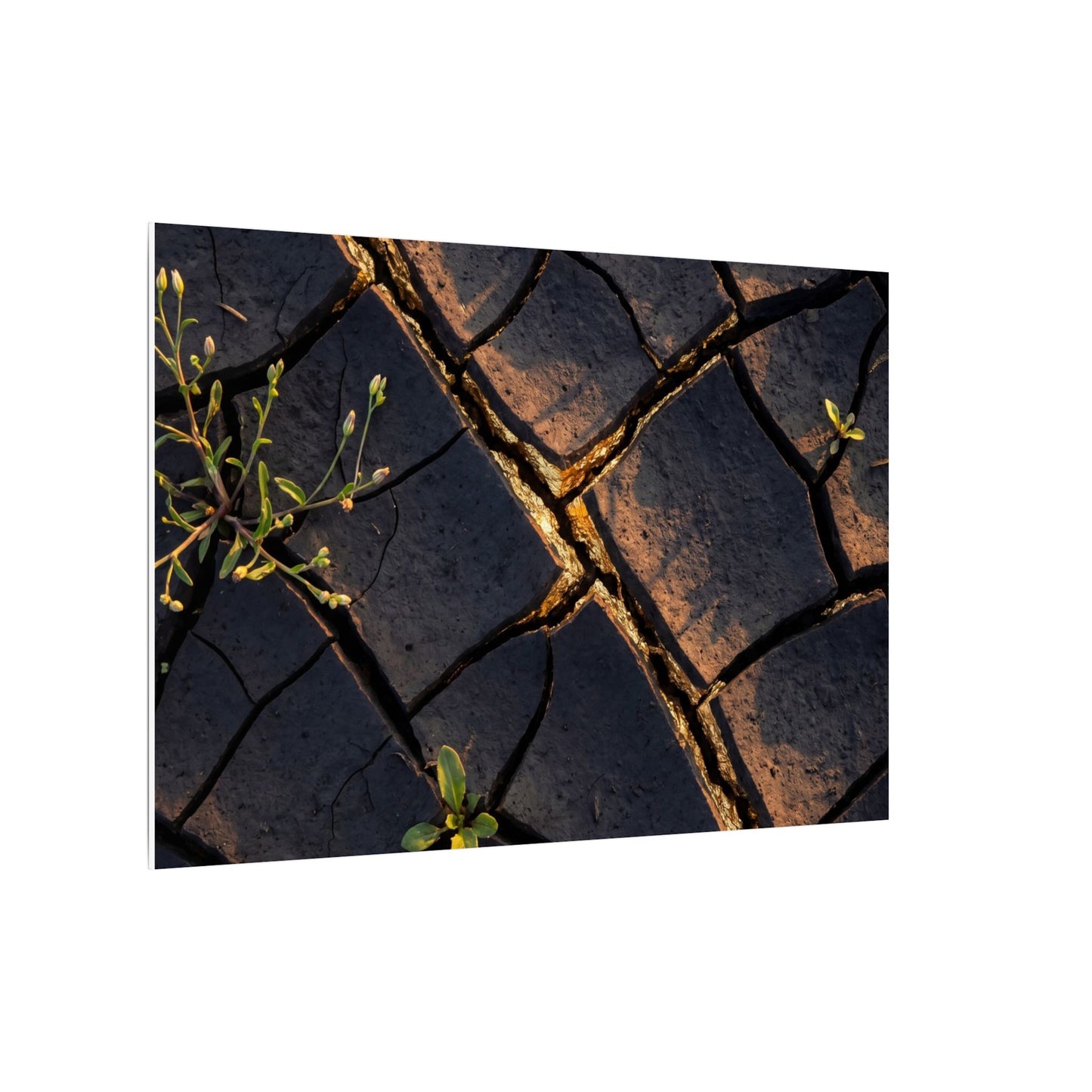Kintsugi Cracked Earth in Golden Hour | Gold Vein Canvas Art