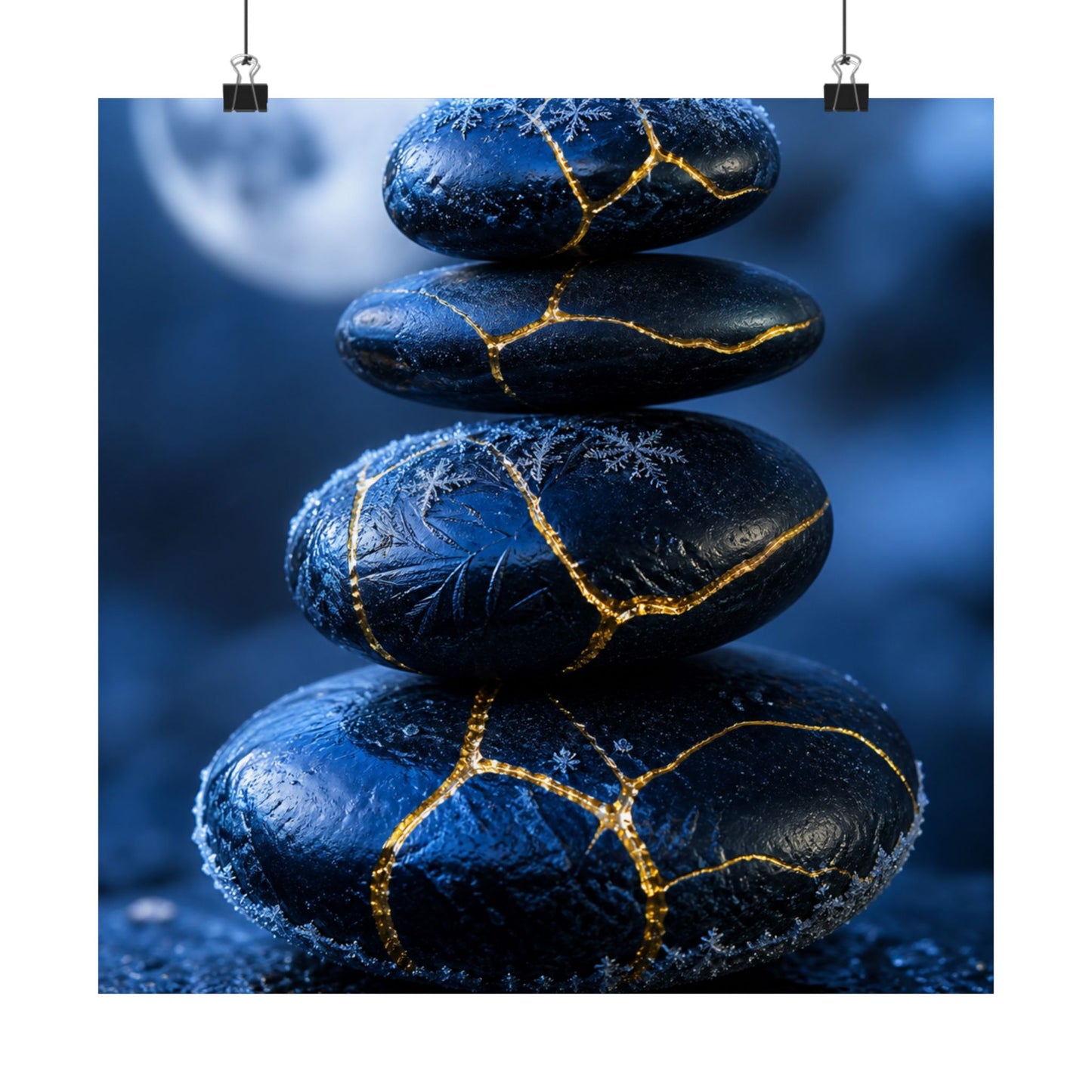 River Stones Gold Repair Wall Art Print | Philosophical Kintsugi Art