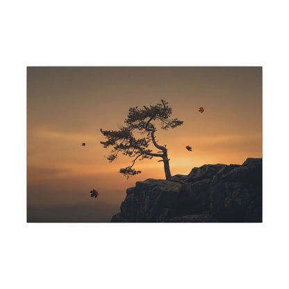 Dark Japandi Pine Tree in Golden Hour | Moody Minimal Canvas Art