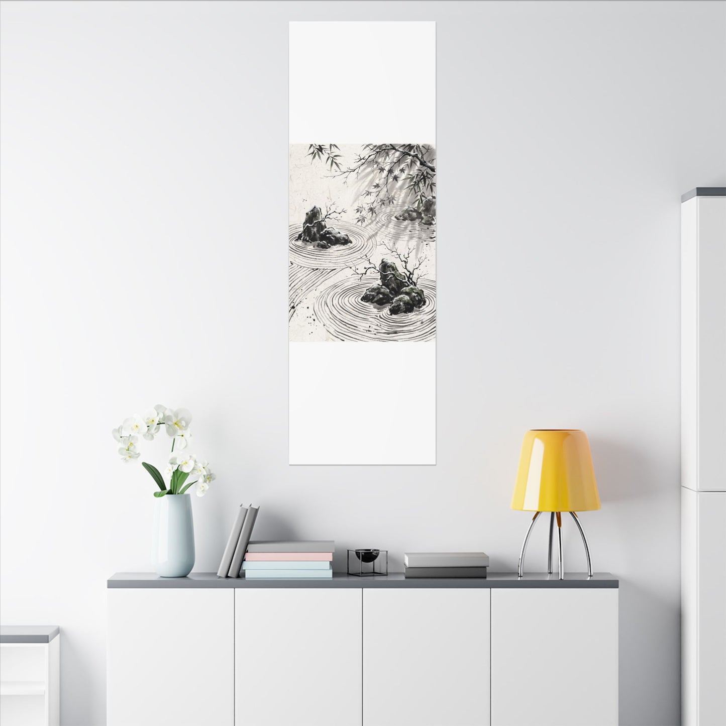 Rock Garden Canvas Art | Winter Zen Sumi E Art