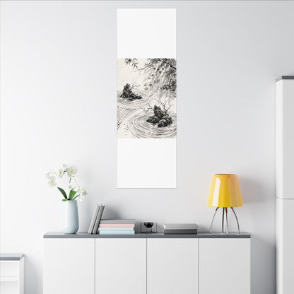 Rock Garden Canvas Art | Winter Zen Sumi E Art