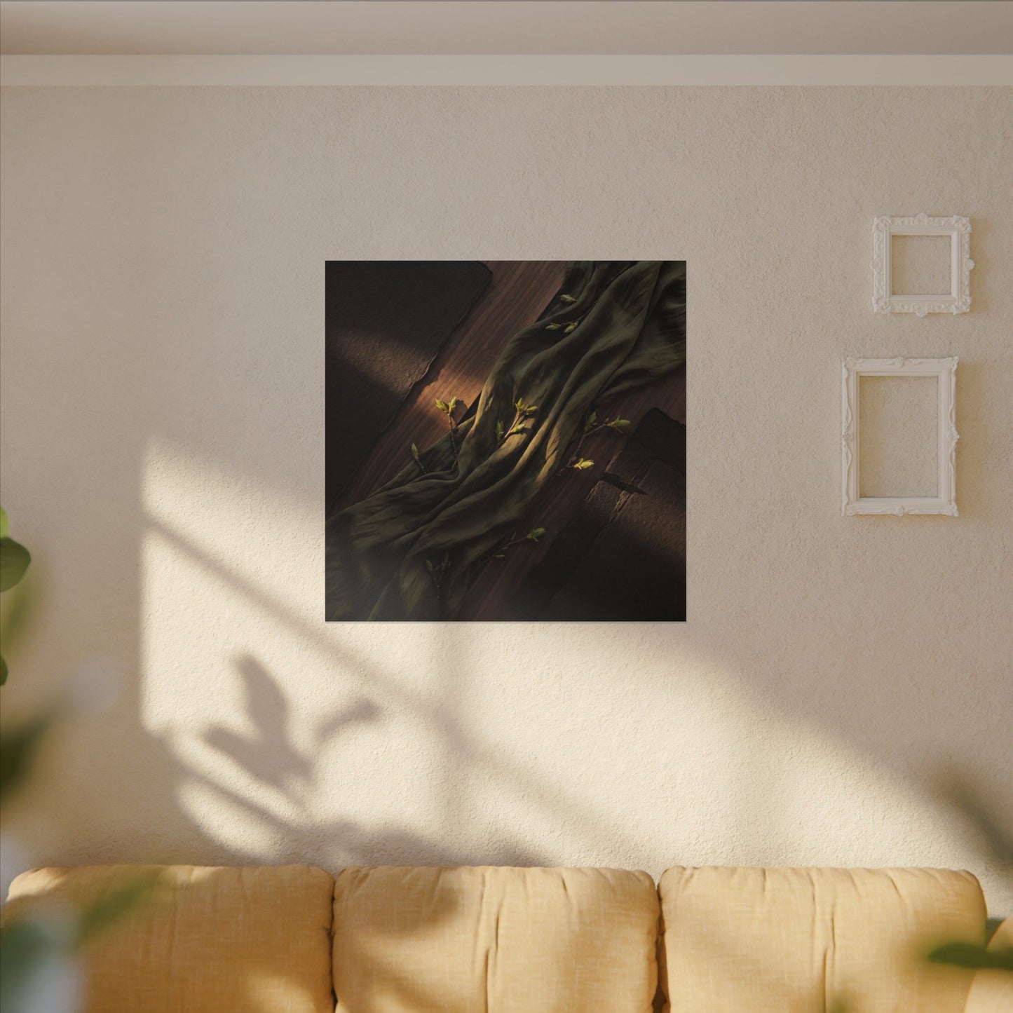 Silk Drape Canvas Art | Spring Dark Japandi Dark Texture Art