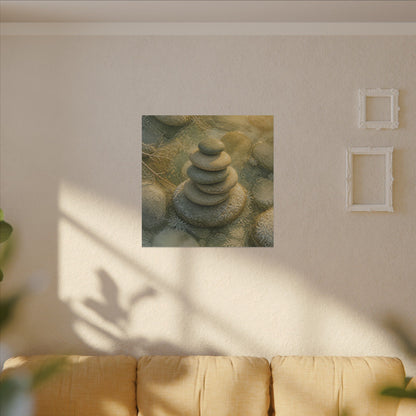 River Stones Watercolor Canvas Art | Elegant Japandi Art