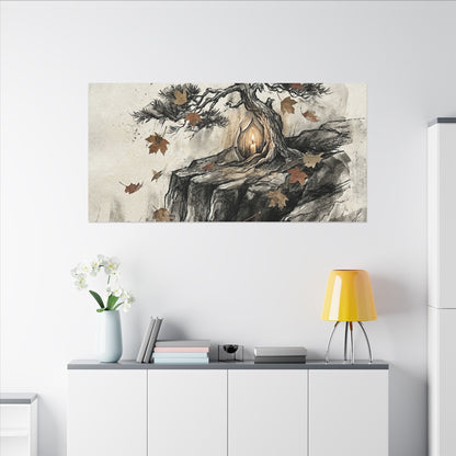 Pine Tree Autumn Canvas Art | Japandi Earthy Design