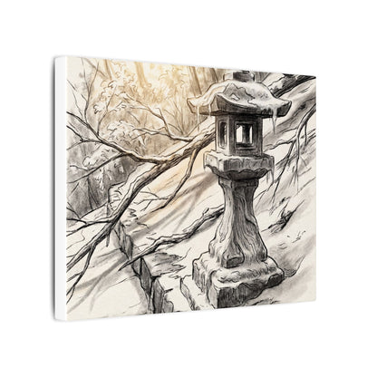 Golden Hour Stone Lantern Canvas Art - Japandi Kanso