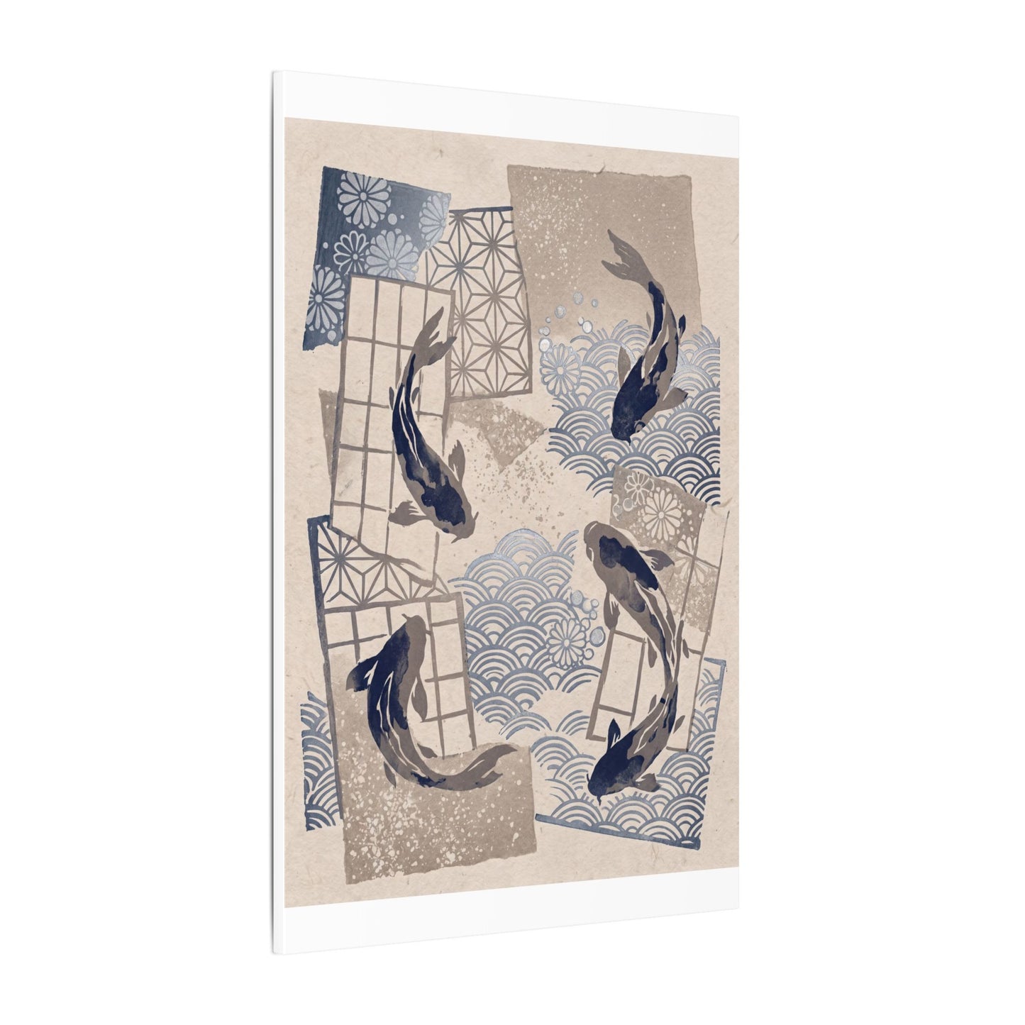 Earthy Koi Pond Canvas Art - Japanese Pattern Japandi