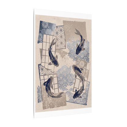 Earthy Koi Pond Canvas Art - Japanese Pattern Japandi