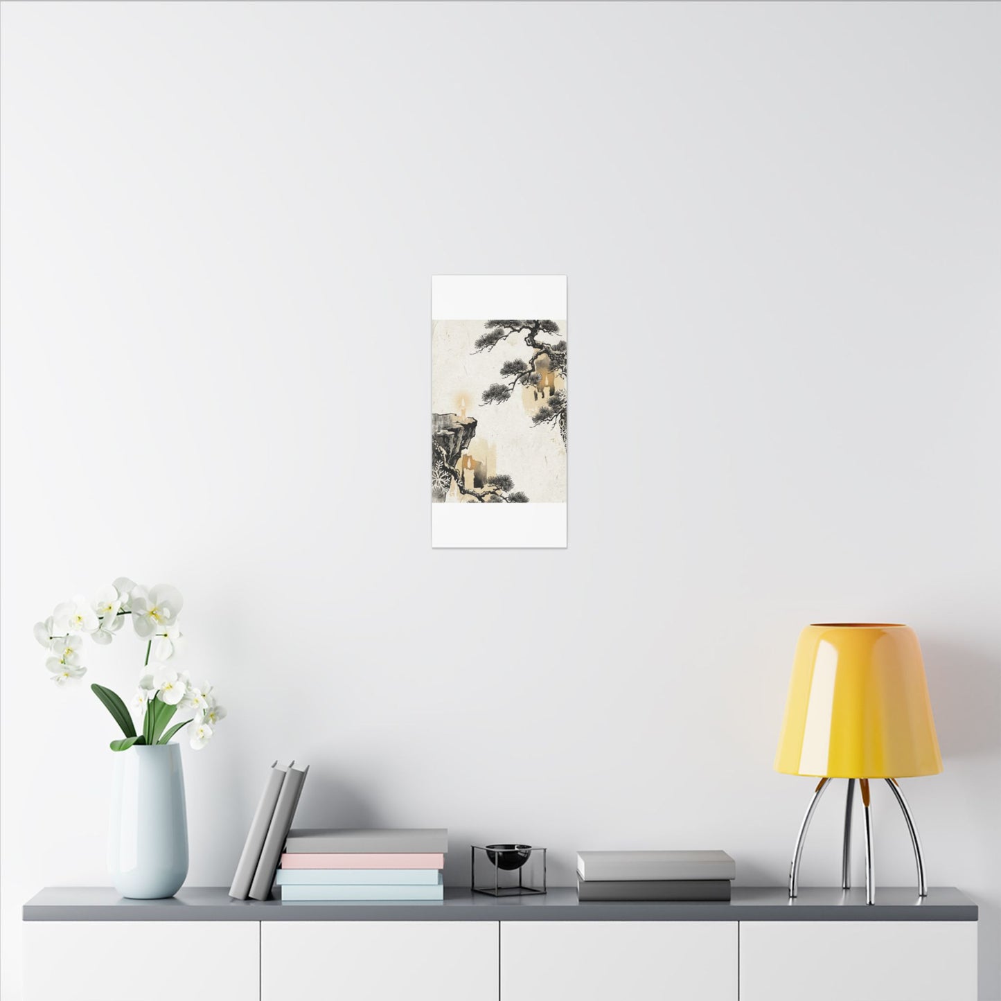Japandi Pine Tree in Candlelight | Japanese Pattern Canvas Art