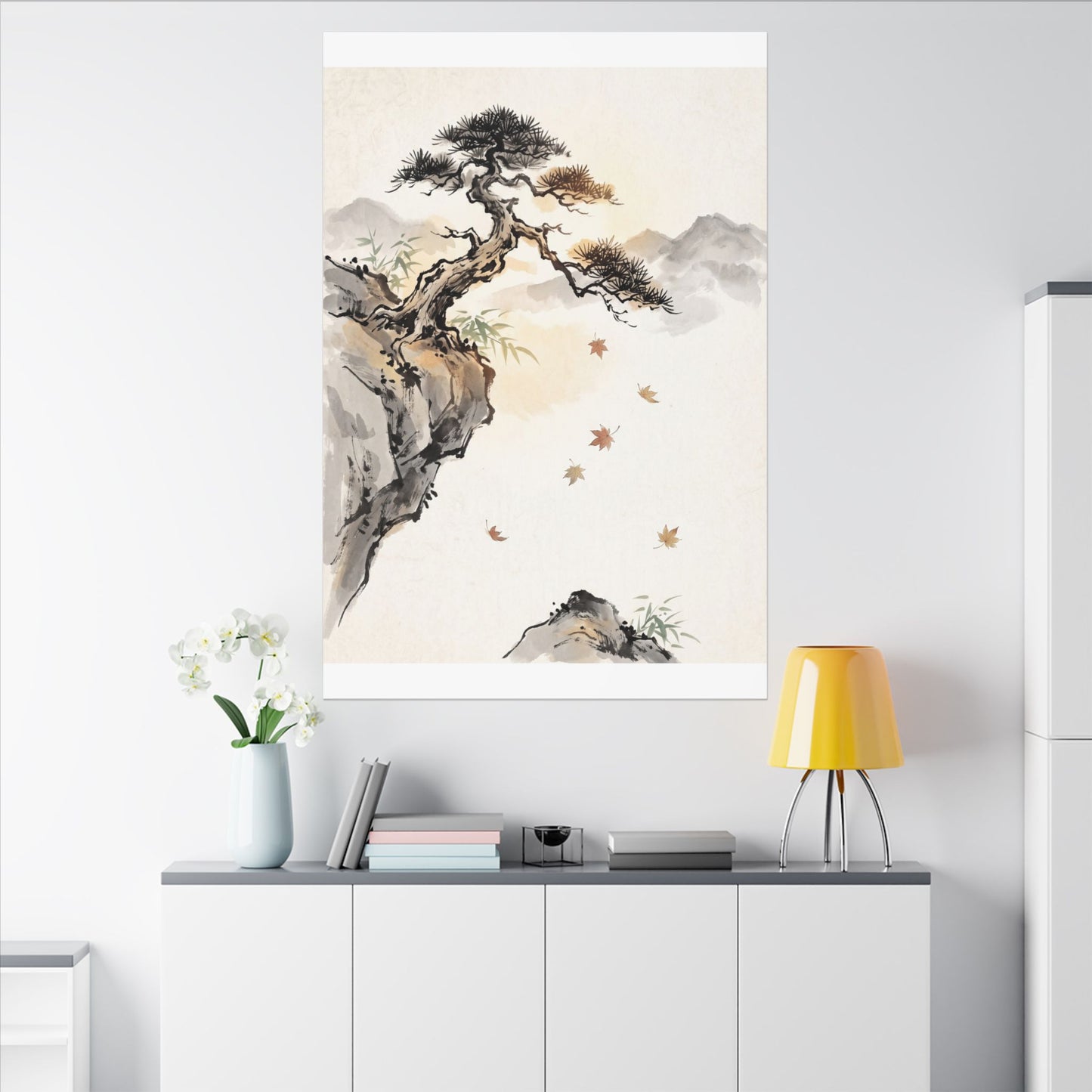 Peaceful Pine Tree Canvas Art - Sumi E Zen