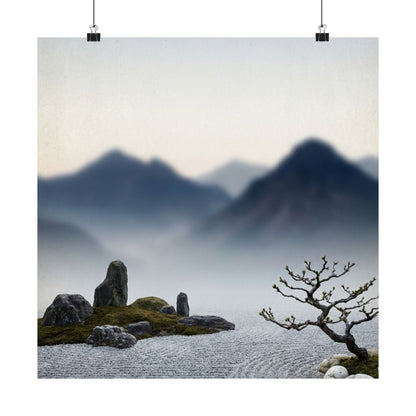 Dawn Mountain Mist Wall Art Print - Zen Shibui