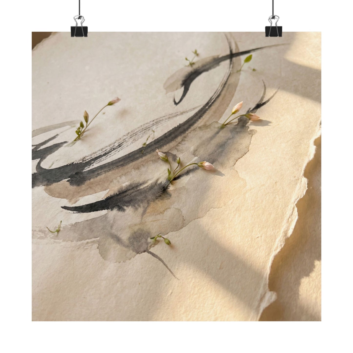 Mono No Aware Ink Brushstroke Wall Art Print - Japandi Watercolor