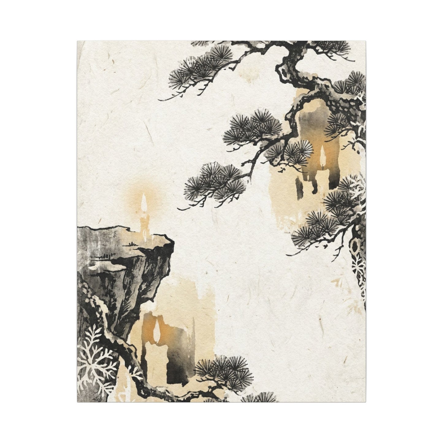 Japandi Pine Tree in Candlelight | Japanese Pattern Canvas Art
