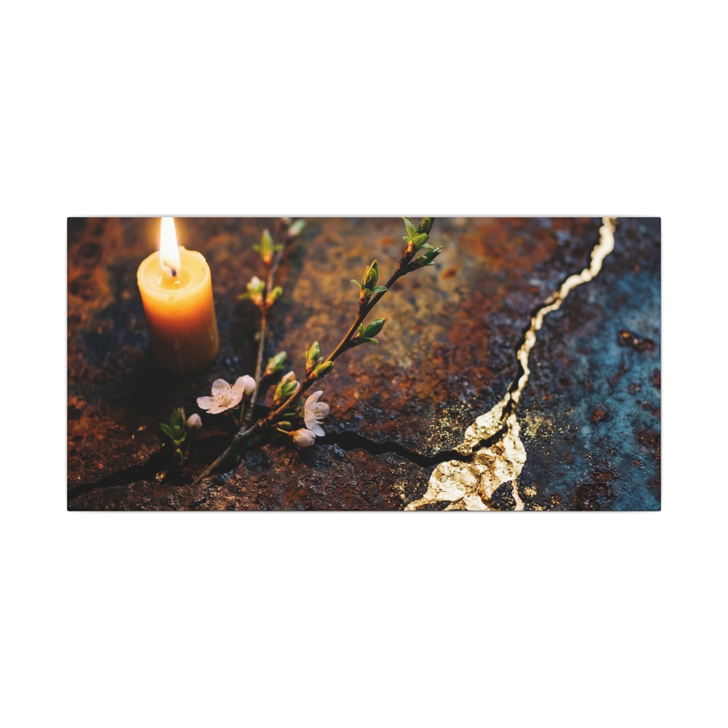 Kintsugi Rust Patina in Candlelight | Gold Repair Canvas Art