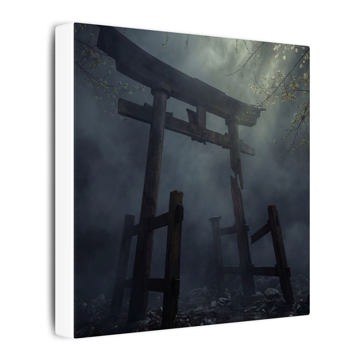 Dark Japandi Torii Gate in Dappled | Moody Minimal Canvas Art