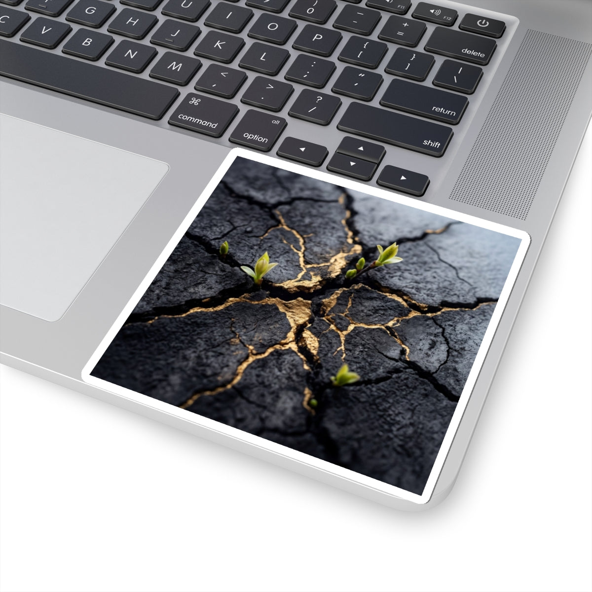 Dark Japandi Cracked Earth in Dawn | Charcoal Ink Sticker