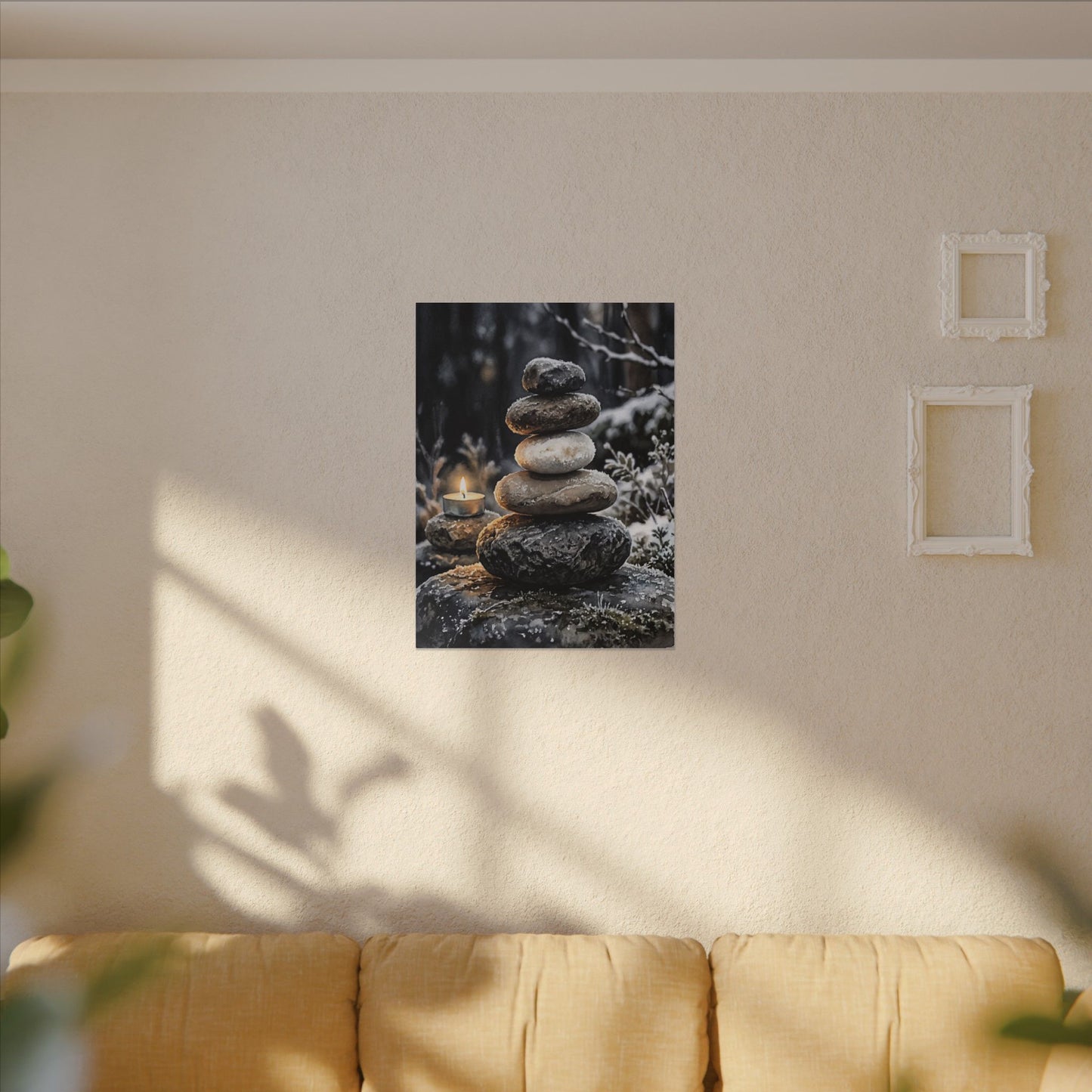 River Stones Canvas Art | Winter Japandi Watercolor Art