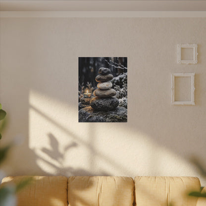 River Stones Canvas Art | Winter Japandi Watercolor Art