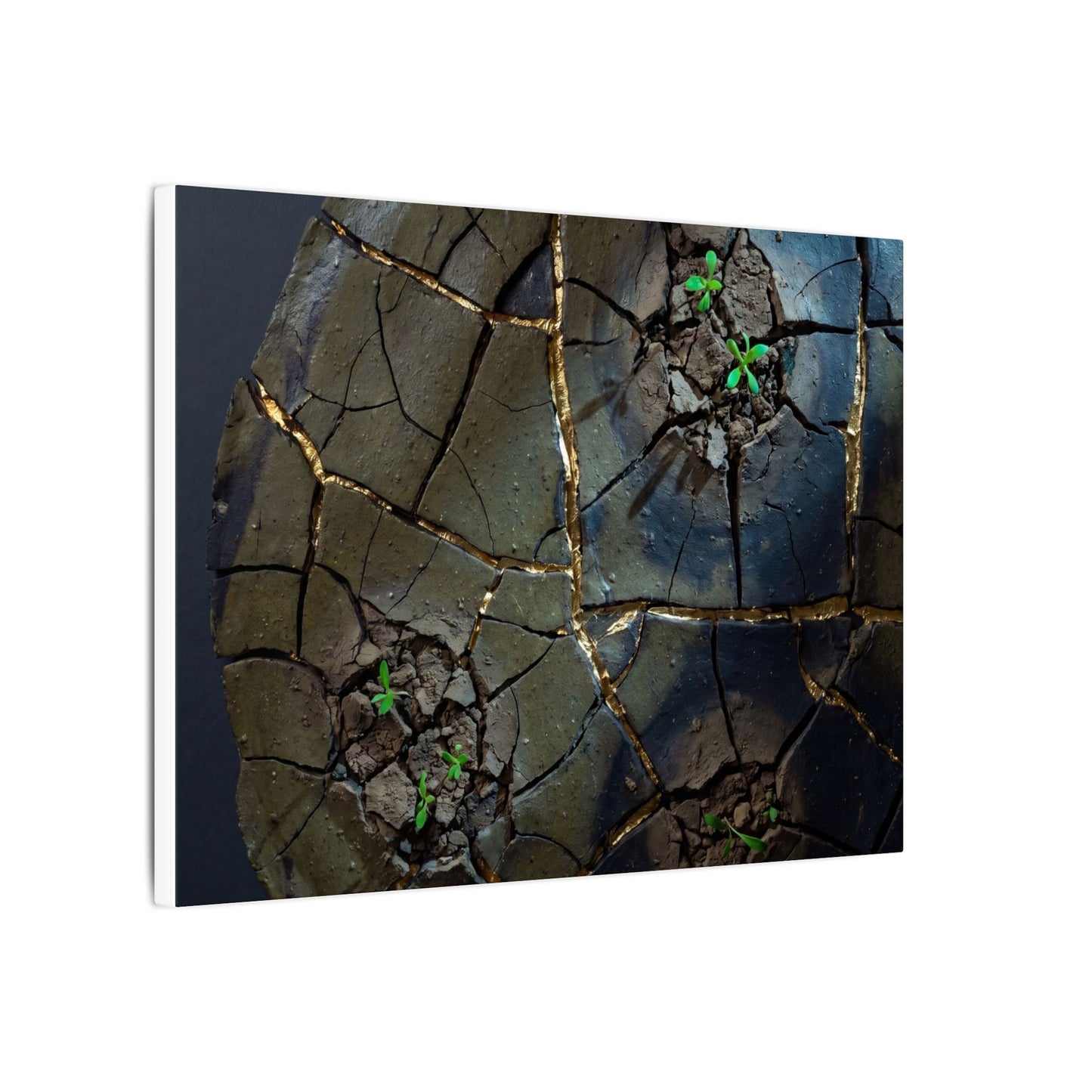 Dark Japandi Cracked Earth in Moonlight | Moody Minimal Canvas Art