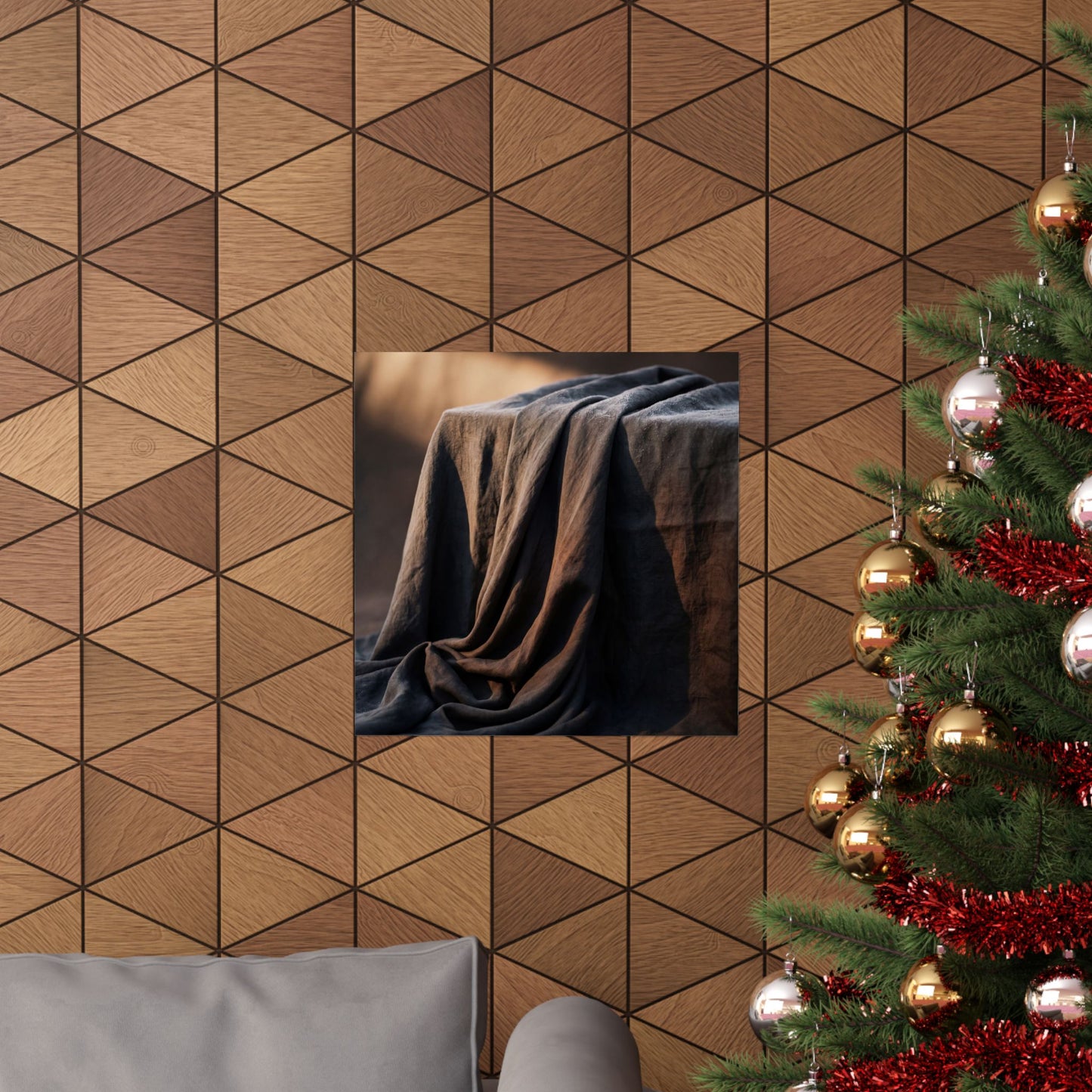 Dark Japandi Silk Drape in Golden Hour | Shadow Zen Wall Art Print