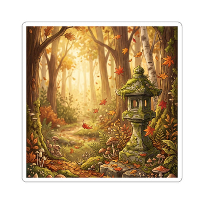 Autumn Stone Lantern Mushroom Illustration Sticker | Rustic Decor