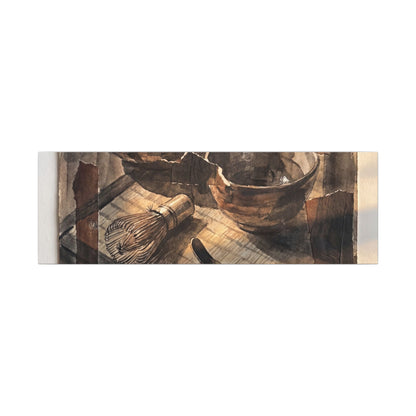 Tea Ceremony Charcoal Ink Canvas Art | Luxurious Dark Japandi Art