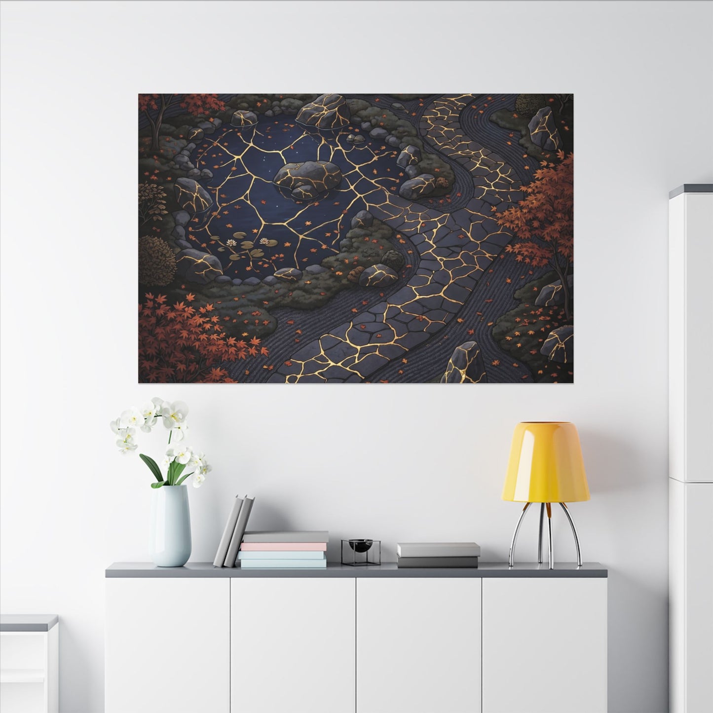 Moonlit Garden Gold Vein Canvas Art | Resilient Kintsugi Art