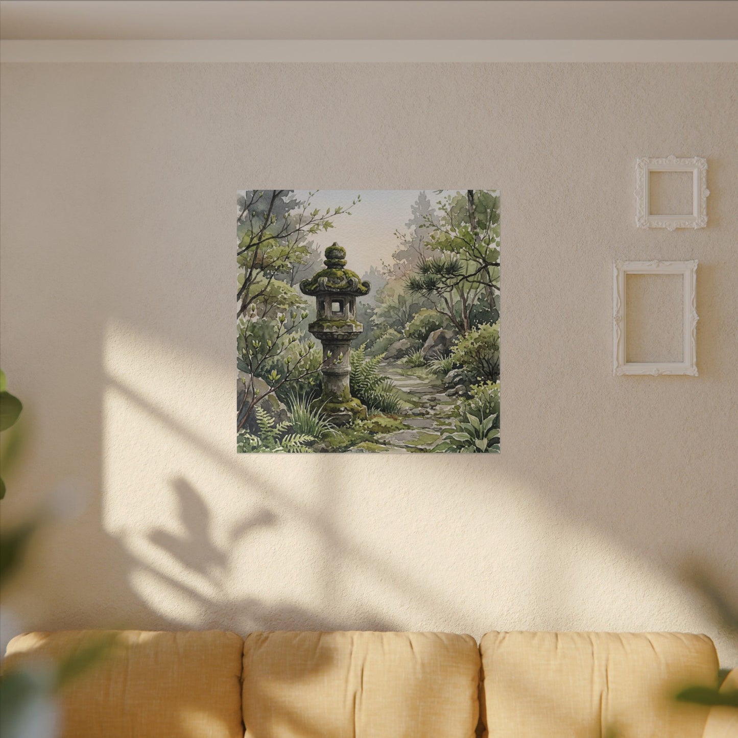 Neutral Stone Lantern Canvas Art - Watercolor Japandi
