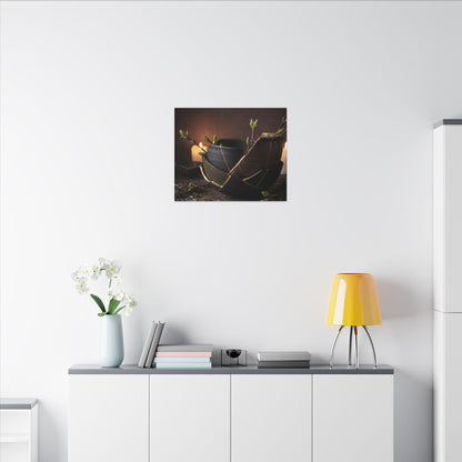 Broken Pottery Spring Canvas Art | Dark Japandi Luxurious Design