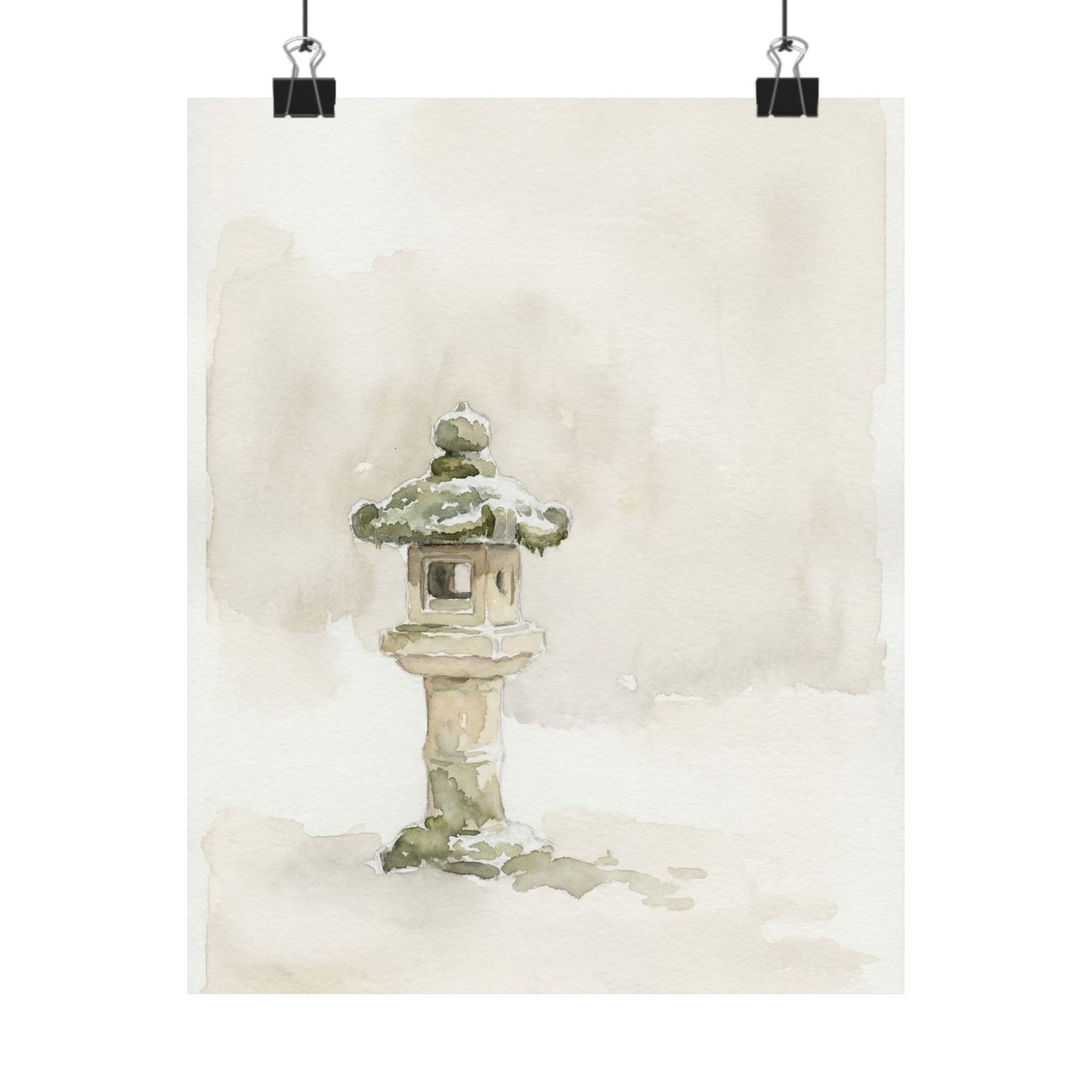 Japandi Stone Lantern in Overcast | Watercolor Wall Art Print Art Print