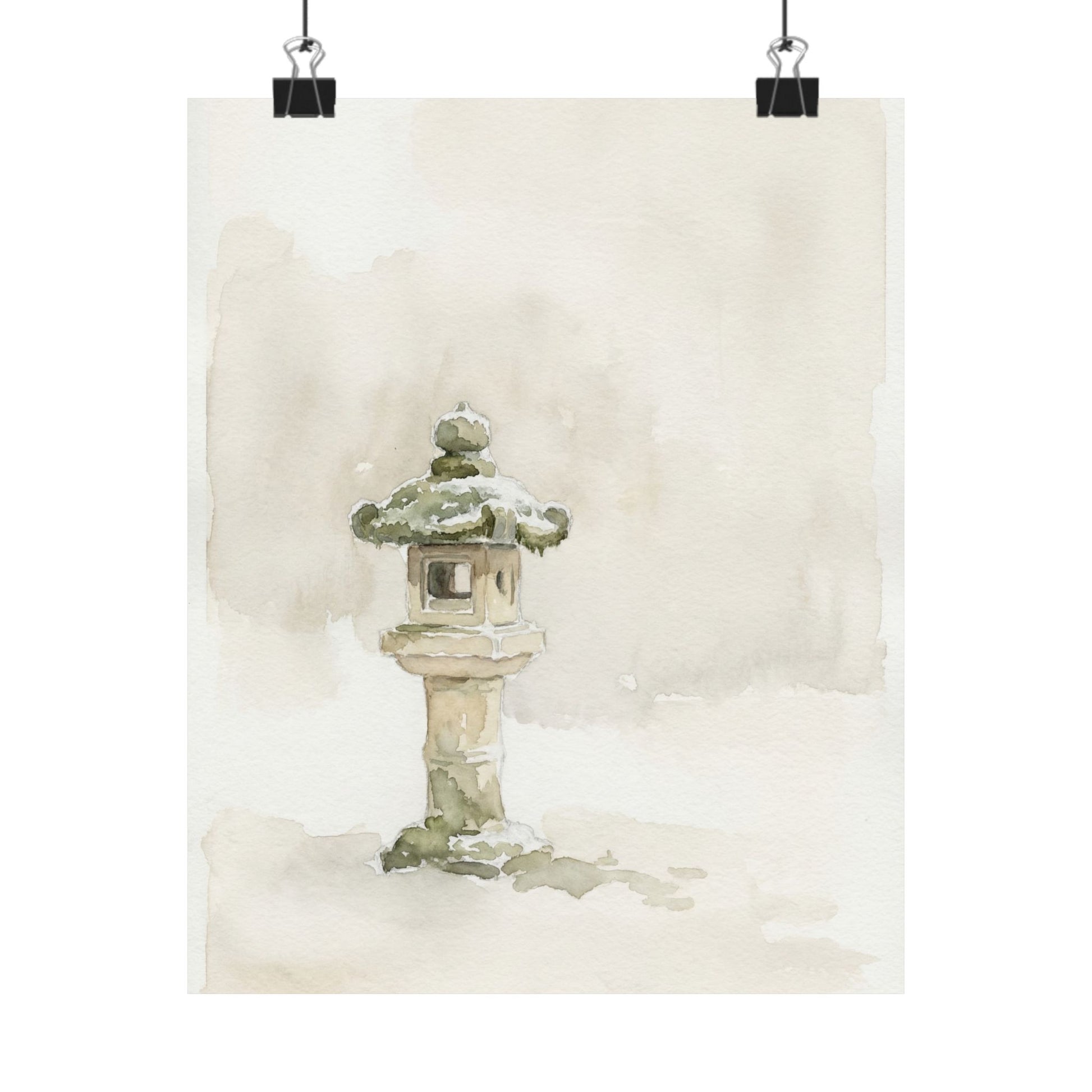 Japandi Stone Lantern in Overcast | Watercolor Wall Art Print Art Print