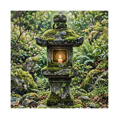 Stone Lantern Wall Art Print | Spring Japandi Japanese Pattern Art