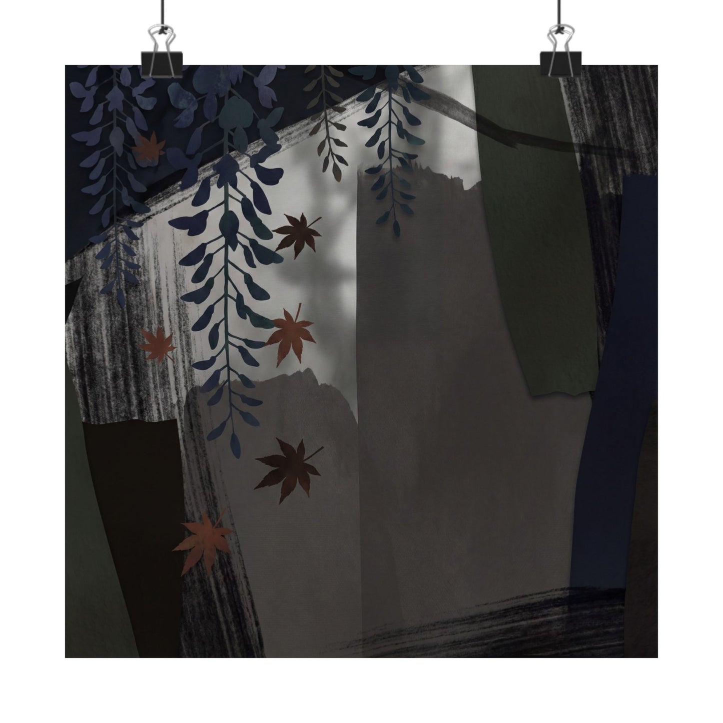 Wisteria Autumn Wall Art Print | Dark Japandi Atmospheric Design Art Print