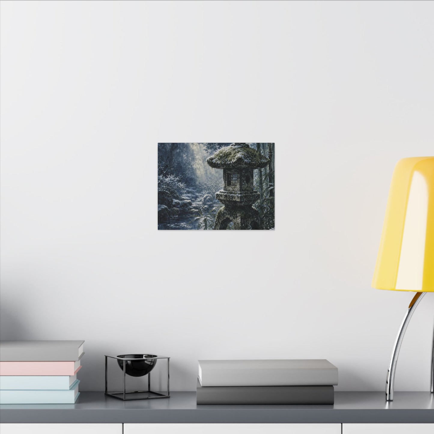 Zen Stone Lantern in Dappled | Sumi E Canvas Art