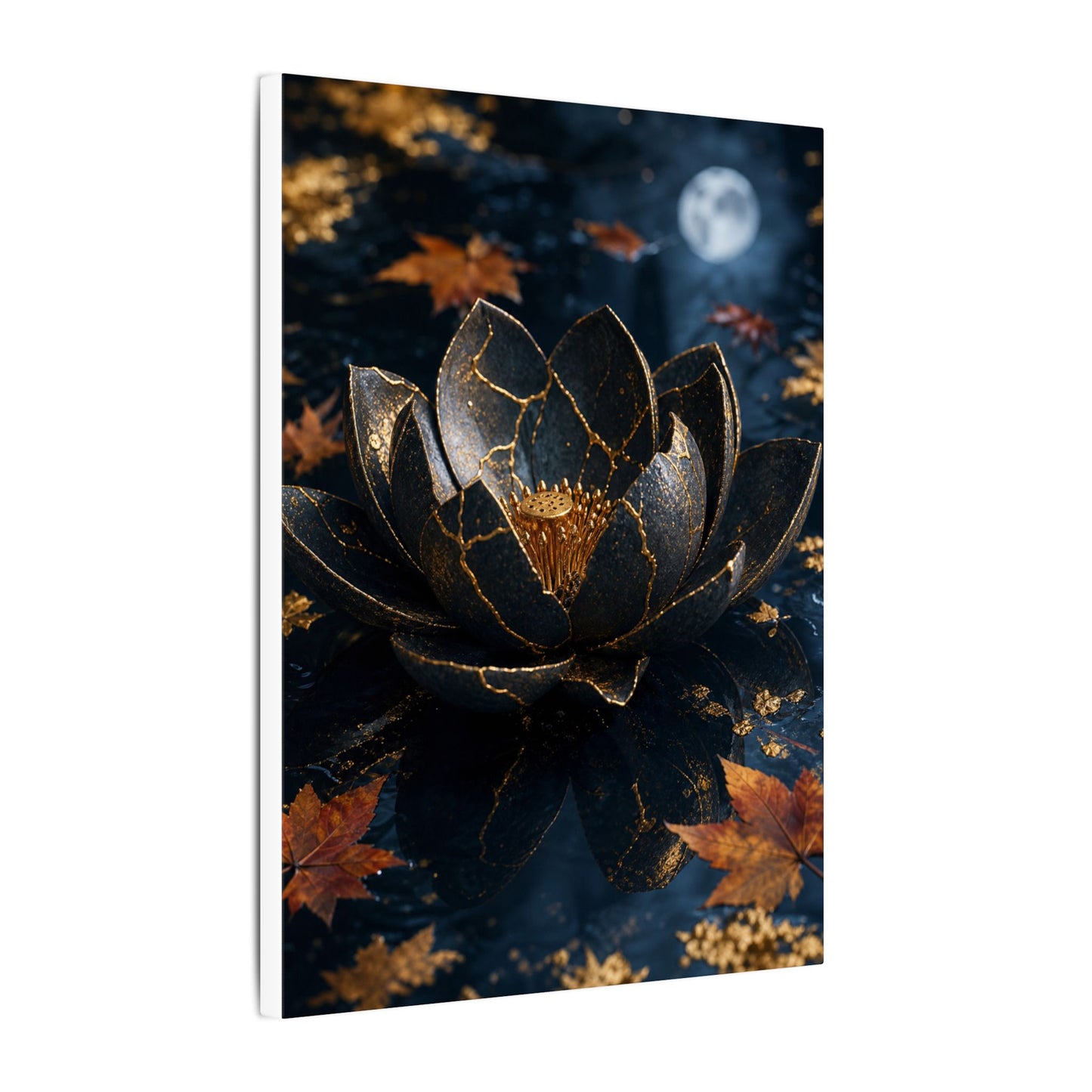 Moonlight Lotus Flower Canvas Art - Kintsugi Fukinsei