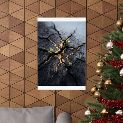 Spring Cracked Earth Charcoal Ink Wall Art Print | Moody Decor