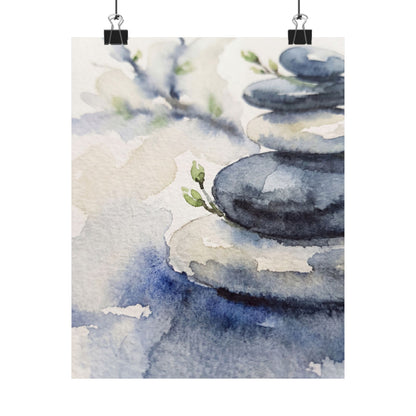 Spring River Stones Watercolor Wall Art Print | Neutral Decor