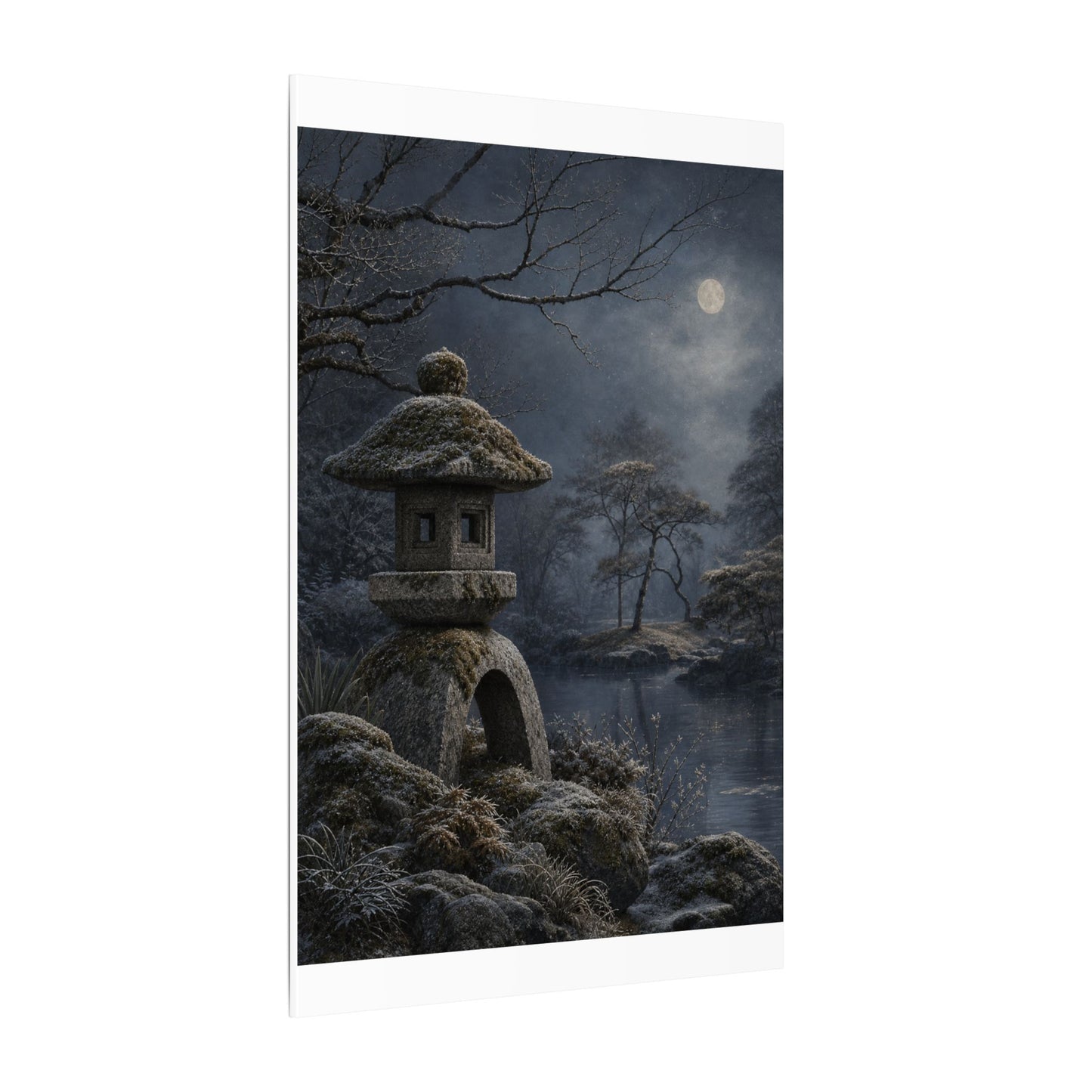 Stone Lantern Canvas Art | Winter Japandi Japanese Pattern Art
