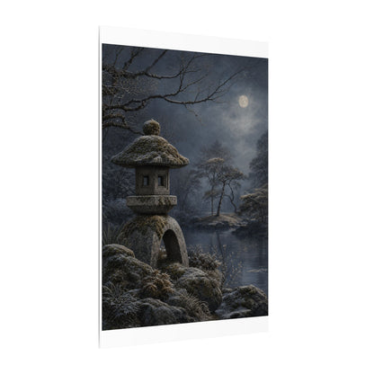 Stone Lantern Canvas Art | Winter Japandi Japanese Pattern Art