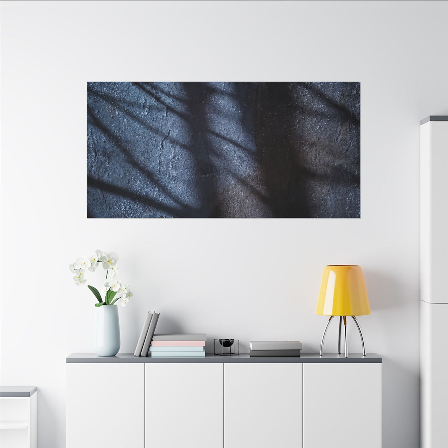 Dark Japandi Shadow Play in Moonlight | Moody Minimal Canvas Art