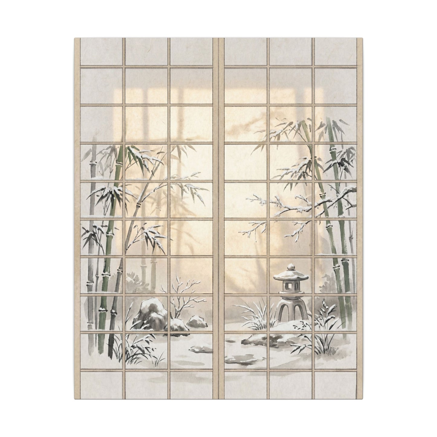 Winter Shoji Screen Sumi E Canvas Art | Tranquil Decor